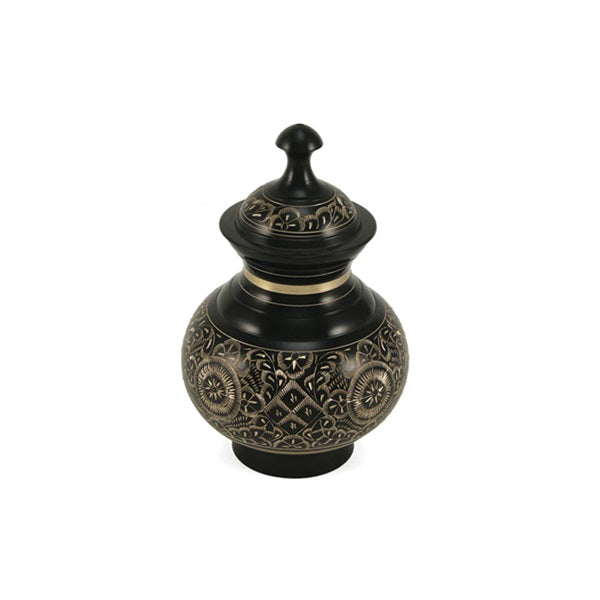 Black Brass Small Pet Funeral Cremation Urn for Ashes 25 Cubic Inches