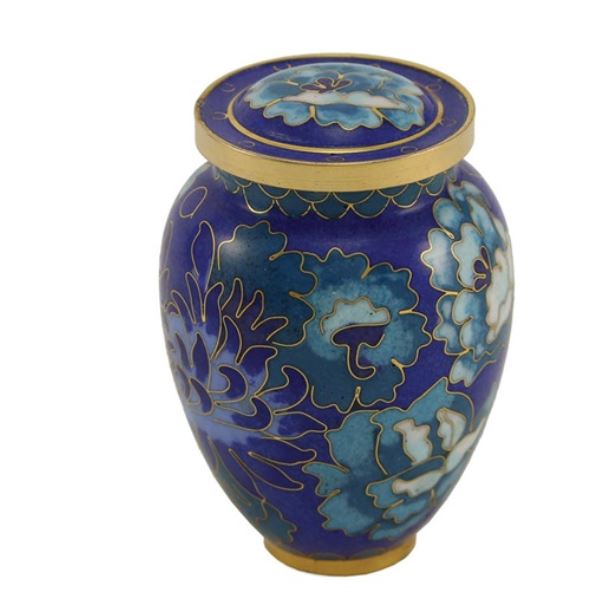 Blue Cloisonne Keepsake Funeral Cremation Urn for Ashes, 5 Cubic Inches