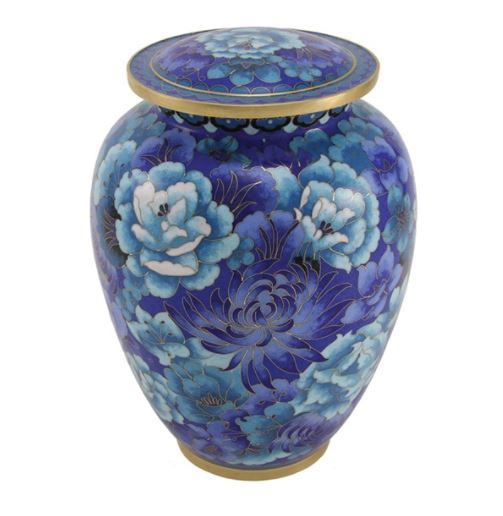 Blue Cloisonne Adult 210 Cubic Inch Funeral Cremation Urn for Ashes