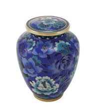 Load image into Gallery viewer, Small/Keepsake Floral Blue Cloisonne Funeral Cremation Urn, 50 Cubic Inches
