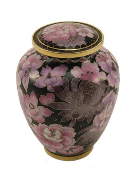 Small/Keepsake Floral Blush Cloisonne Funeral Cremation Urn, 50 Cubic Inches