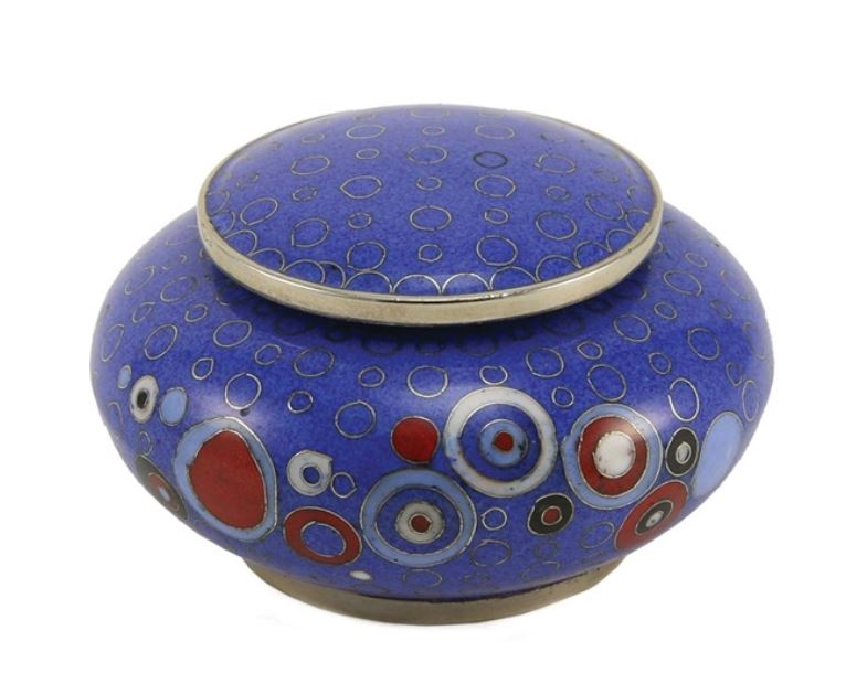 Blue Cloisonne Keepsake Funeral Cremation Urn for Ashes, 5 Cubic Inches