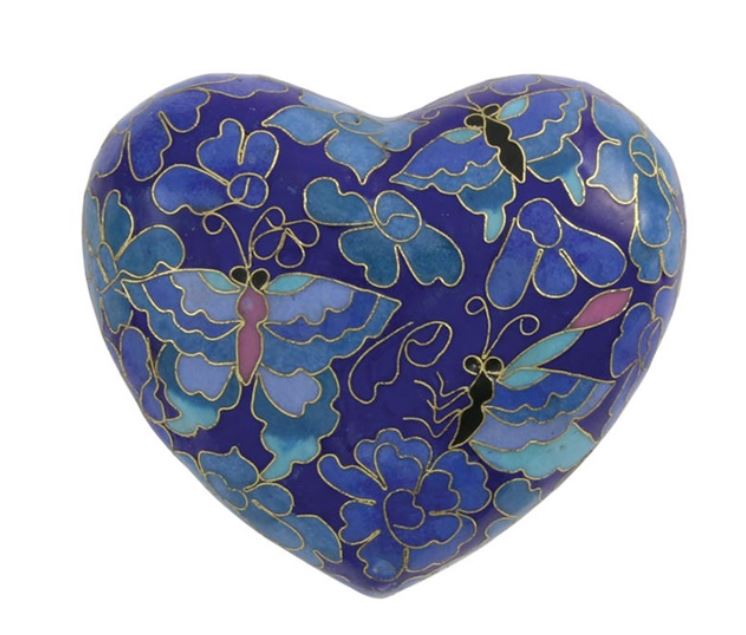 Cloisonne Heart Keepsake Butterfly Funeral Cremation Urn for Ashes, 3 Cubic Inch
