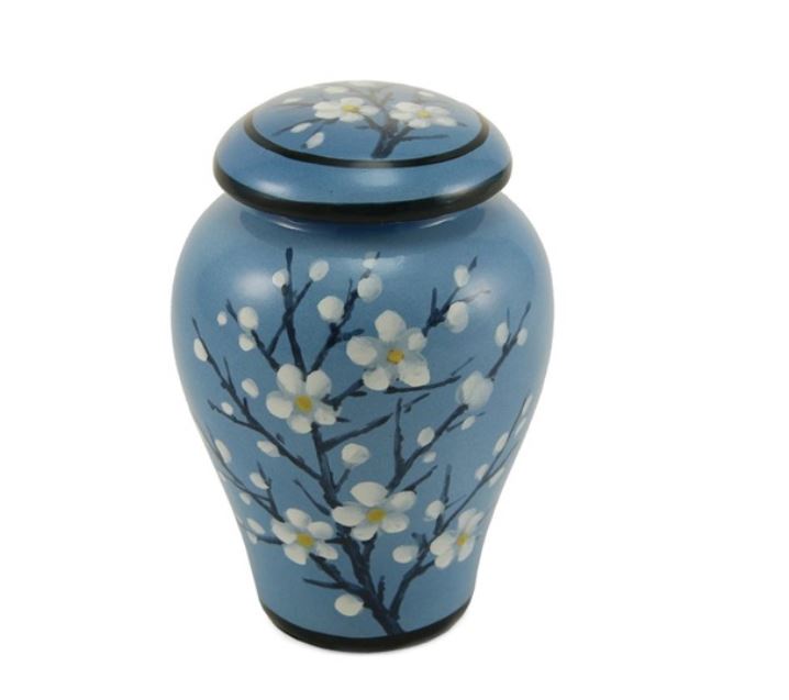 Blue Plum Blossom Ceramic Keepsake Funeral Cremation Urn for Ashes, 10 Cubic Inches