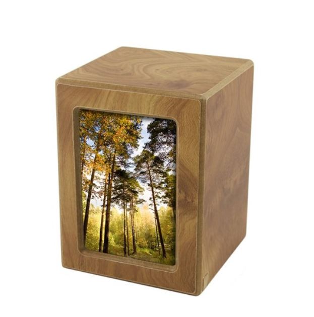 Small/Keepsake Wood  Funeral Cremation Urn for Ashes with photo, 40 Cubic Inches