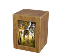 Load image into Gallery viewer, Small/Keepsake Wood  Funeral Cremation Urn for Ashes with photo, 85 Cubic Inches
