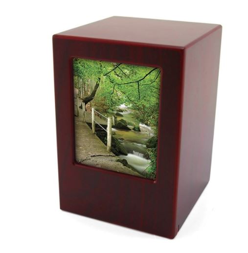 Wood Adult 200 Cubic Inch Funeral Cremation Urn for Ashes with photo