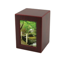 Load image into Gallery viewer, Small/Keepsake Cherry Wood  Funeral Cremation Urn with photo, 40 Cubic Inches
