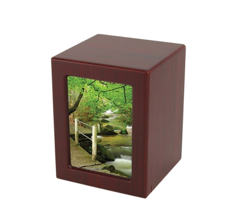 Small/Keepsake Cherry Wood  Funeral Cremation Urn with photo, 85 Cubic Inches