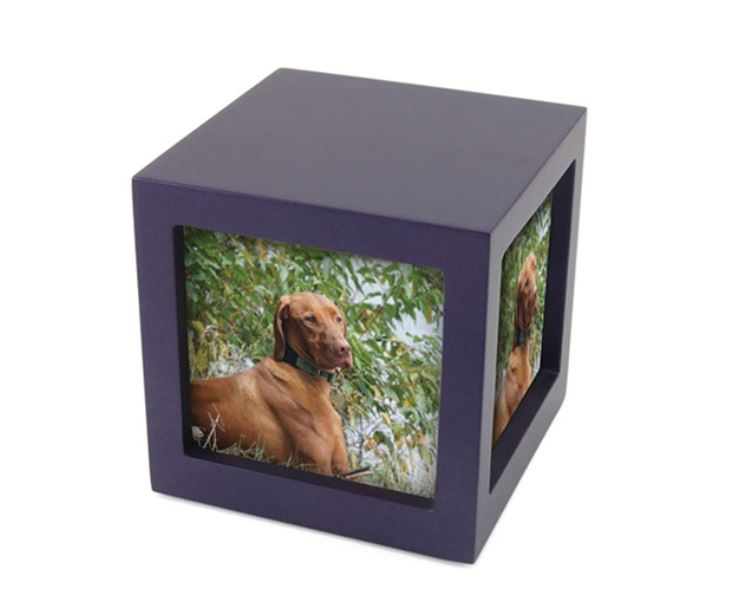 Small/Keepsake Violet Photo Cube Funeral Cremation Urn, 85 Cubic Inches