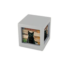 Load image into Gallery viewer, Small/Keepsake Silver Photo Cube Funeral Cremation Urn, 25 Cubic Inches
