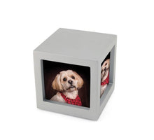 Load image into Gallery viewer, Small/Keepsake Silver Photo Cube Funeral Cremation Urn, 45 Cubic Inches

