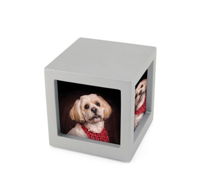 Small/Keepsake Silver Photo Cube Funeral Cremation Urn, 45 Cubic Inches