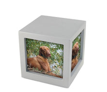 Load image into Gallery viewer, Small/Keepsake Silver Photo Cube Funeral Cremation Urn, 85 Cubic Inches
