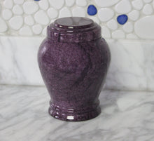 Load image into Gallery viewer, Small/Keepsake 15 Cubic Inch Purple Embrace Natural Marble Funeral Cremation Urn
