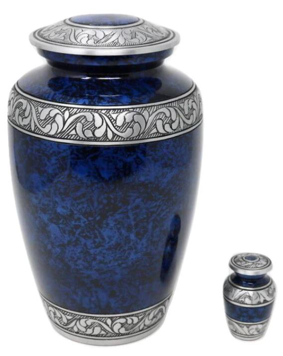 Large/Adult 200 Cubic Inch Metal Forest Blue Funeral Cremation Urn for Ashes