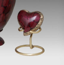 Load image into Gallery viewer, Small/Keepsake 5 Cubic Inch Brass Crimson Red Marble Heart Funeral Cremation Urn
