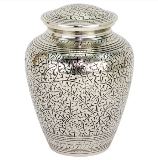 Large/Adult 200 Cubic Inch Silver Oak Brass Funeral Cremation Urn for Ashes