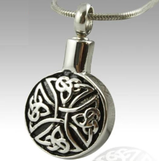 Circular Art Stainless Steel Funeral Cremation Urn Jewelry Pendant w/Chain