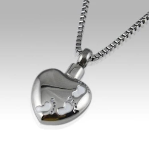 Foot Print Stainless Steel Funeral Cremation Urn Pendant w/Chain for Ashes