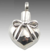 Load image into Gallery viewer, Heart with Ribbon Stainless Steel Funeral Cremation Urn Pendant w/Chain
