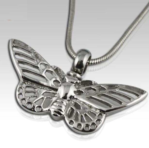 Butterfly Stainless Steel Funeral Cremation Urn Pendant w/Chain for Ashes
