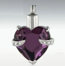 Load image into Gallery viewer, Amethyst Stone in Heart Stainless Steel Funeral Cremation Urn Pendant w/Chain
