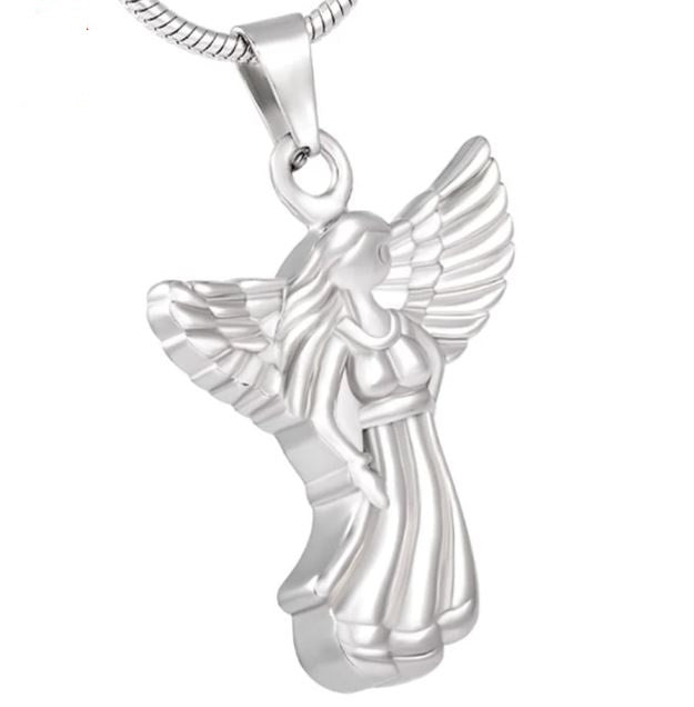 Angel Stainless Steel Funeral Cremation Urn Pendant w/Chain for Ashes