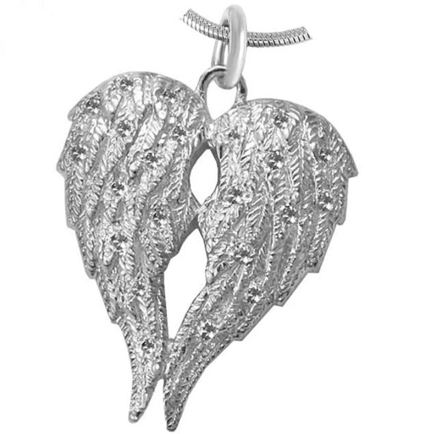 Angel Wings Stainless Steel Funeral Cremation Urn Pendant w/Chain for Ashes