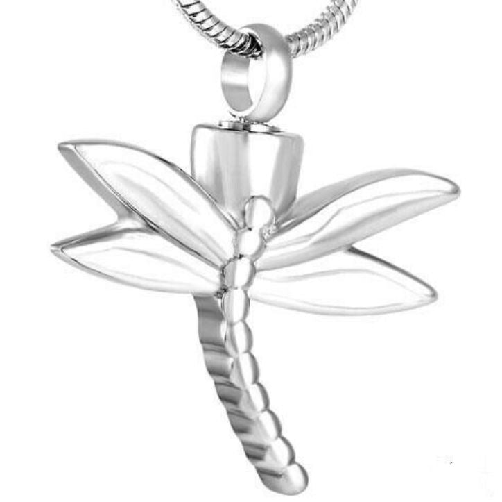 Dragonfly Stainless Steel Funeral Cremation Urn Pendant w/Chain for Ashes