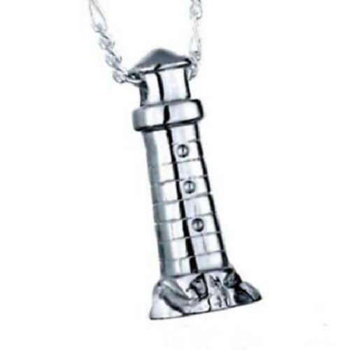 Lighthouse Stainless Steel Funeral Cremation Urn Pendant w/Chain for Ashes