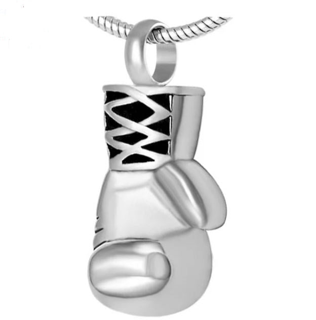 Boxing Gloves Stainless Steel Funeral Cremation Urn Pendant w/Chain for Ashes