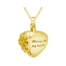Load image into Gallery viewer, Always In My Heart 24k Gold Plated Sterling Silver Cremation Urn Pendant w/Chain
