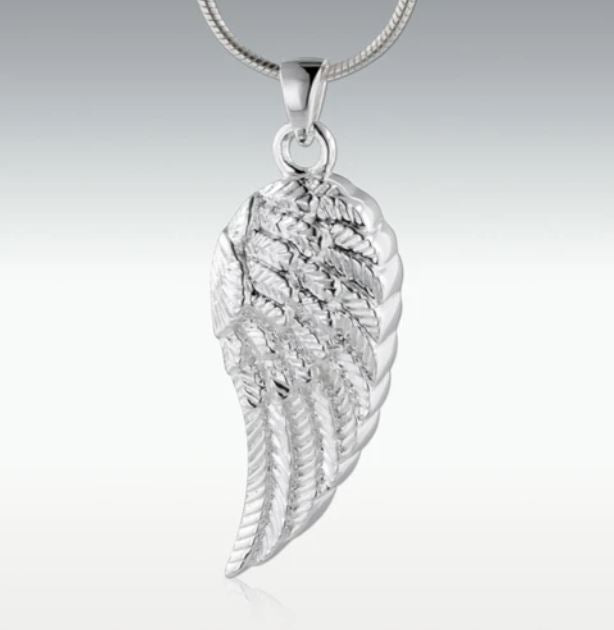 Silver Wings of an Angel Sterling Silver Funeral Cremation Urn Pendant w/Chain