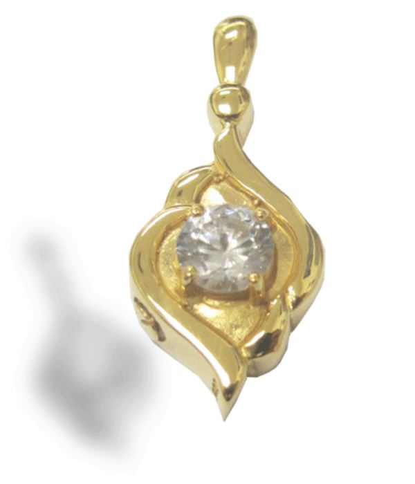 Diamond 24k Gold Plated Sterling Silver Cremation Urn Pendant w/Chain