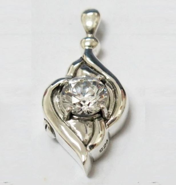Diamond Sterling Silver Funeral Cremation Urn Pendant w Chain for Ashe At Peace Memorials