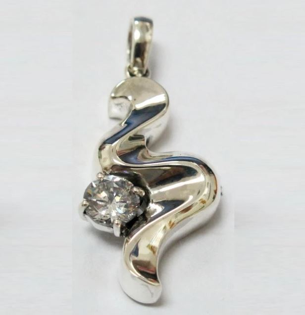 Curvy Diamond Sterling Silver Funeral Cremation Urn Pendant w/Chain for Ashes