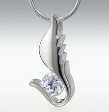 Load image into Gallery viewer, Diamond Wing Sterling Silver Funeral Cremation Urn Pendant w/Chain for Ashes
