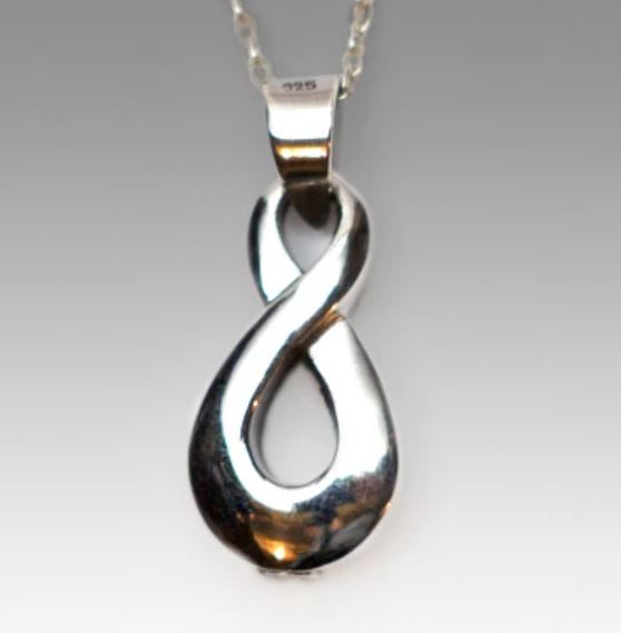 Infinity Sterling Silver Funeral Cremation Urn Pendant w/Chain for Ashes