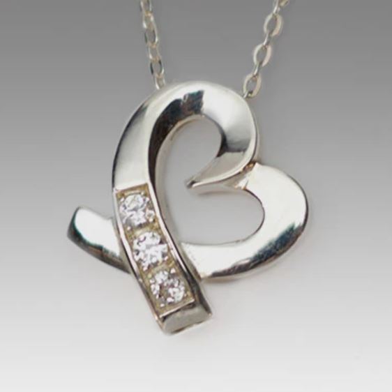 Sterling Silver Caring Heart Funeral Cremation Urn Pendant w/Chain for Ashes
