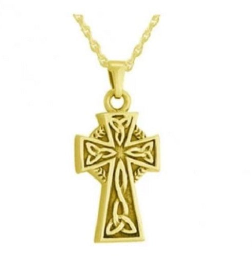 Curvy Cross 24k Gold Plated Sterling Silver Cremation Urn Pendant w/Chain