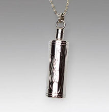 Load image into Gallery viewer, Sterling Silver Etched Cylinder Funeral Cremation Urn Pendant w/Chain for Ashes

