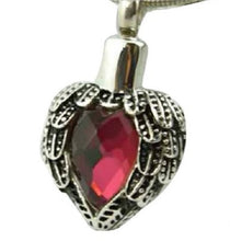 Load image into Gallery viewer, Red Stone in Heart Sterling Silver Funeral Cremation Urn Pendant w/Chain
