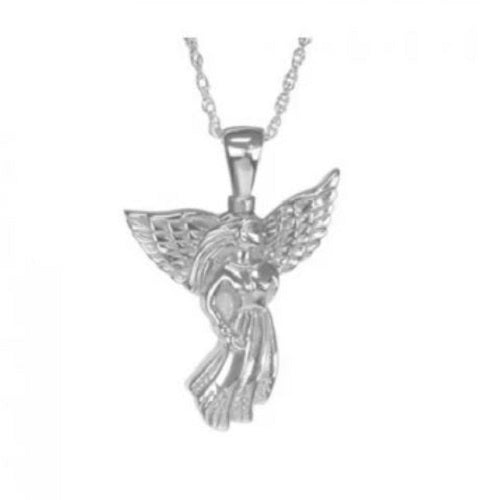 Sterling Silver Angel Funeral Cremation Urn Pendant w/Chain for Ashes