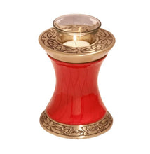 Load image into Gallery viewer, Small/Keepsake 20 Cubic Inch Brass Baroque Red Tealight Cremation Urn
