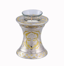 Load image into Gallery viewer, Small/Keepsake 20 Cubic Inch Brass Silver and Gold Tealight Cremation Urn
