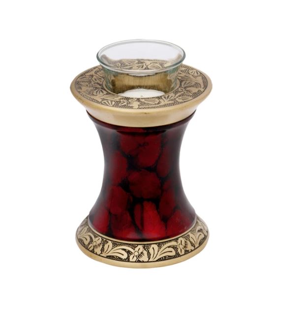 Small/Keepsake 20 Cubic Inch Brass Crimson Marble Tealight Cremation Urn