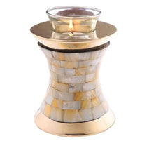Load image into Gallery viewer, Small/Keepsake 20 Cubic Inch Brass Mother of Pearl Tealight Cremation Urn
