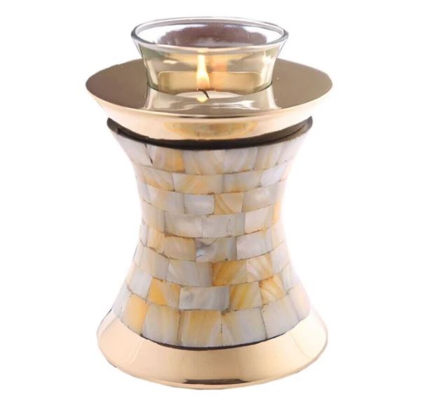 Small/Keepsake 20 Cubic Inch Brass Mother of Pearl Tealight Cremation Urn