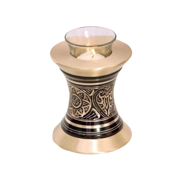 Small/Keepsake 20 Cubic Inch Brass Golden Aura Tealight Funeral Cremation Urn